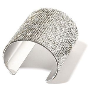 White Austrian Crystal Silvertone Cuff